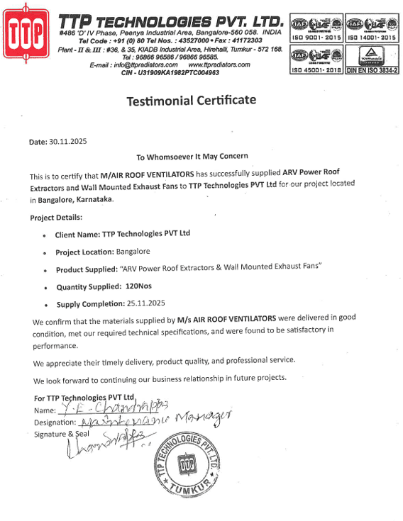 TTP Technologies Certificate